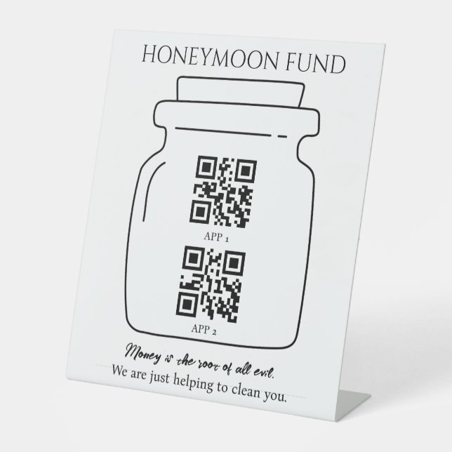 Funny Honeymoon Fond QR Code Digital Tipp Jar Sockelschild (Vorderseite)