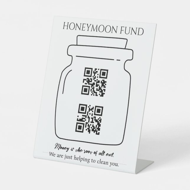 Funny Honeymoon Fond QR Code Digital Tipp Jar Sockelschild (Vorderseite)