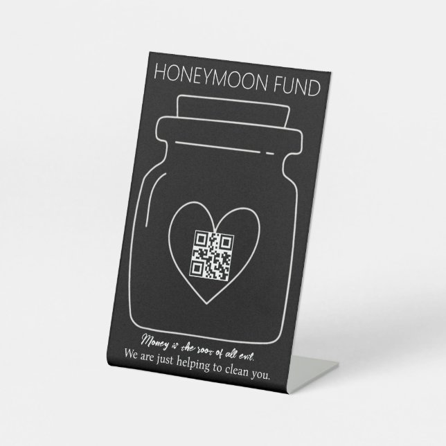 Funny Honeymoon Fond QR Code Digital Tipp Jar Sockelschild (Vorderseite)