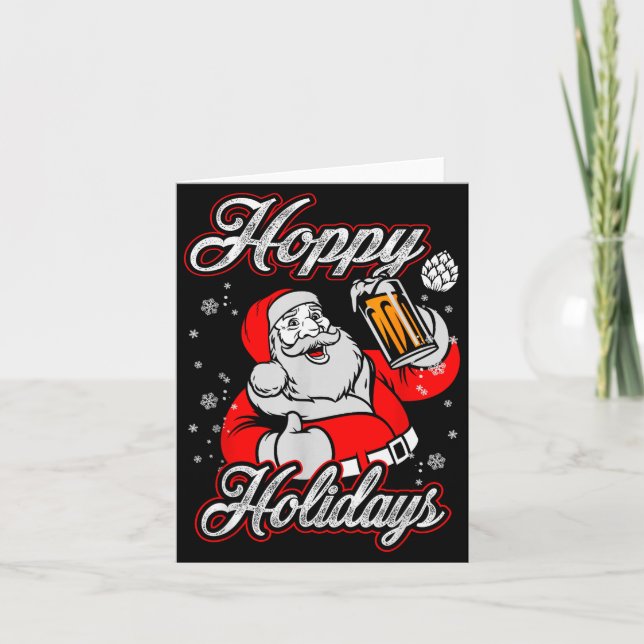 Funny Hoppy Holidays Santa Beer Christmas Drinking Karte (Vorderseite)