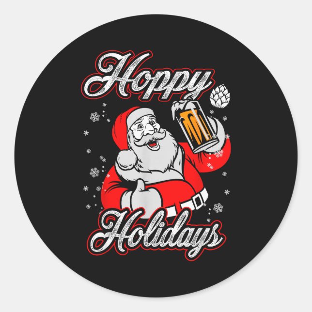 Funny Hoppy Holidays Santa Beer Christmas Drinking Runder Aufkleber (Vorderseite)