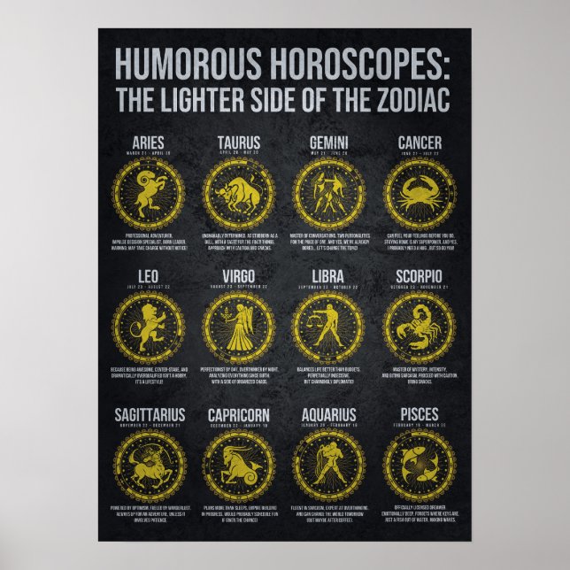 Funny Horoscopes, Funny Zodiac Sign Spaß Poster (Vorne)