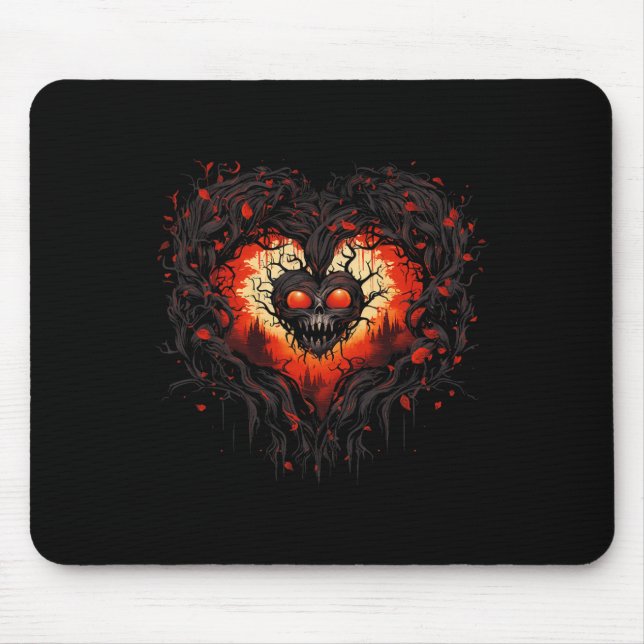 Funny Horror Ghost Red Heart Skull Creepy Hallowee Mousepad (Vorne)