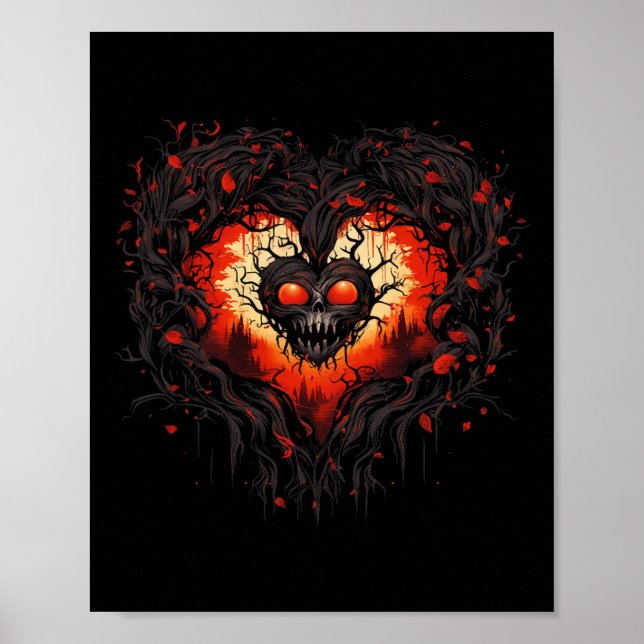 Funny Horror Ghost Red Heart Skull Creepy Hallowee Poster (Vorne)
