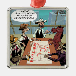 Funny Horse Bank Robber Silbernes Ornament