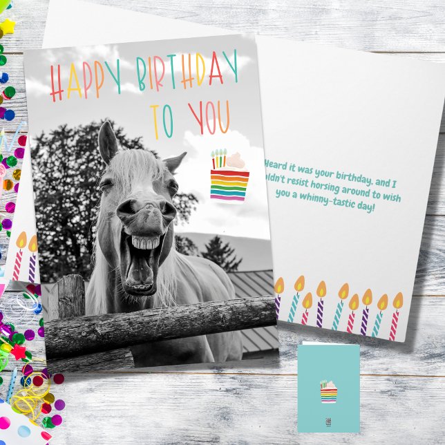 Funny Horse Birthday Card Karte (Funny Horse Birthday Card, Horse laughing)
