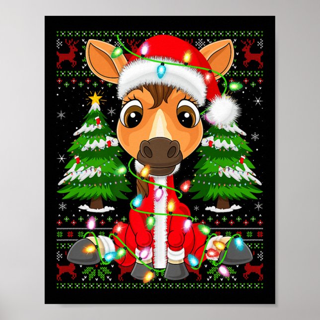Funny Horse Christmas Lights Santa Costume Ugly Xm Poster (Vorne)