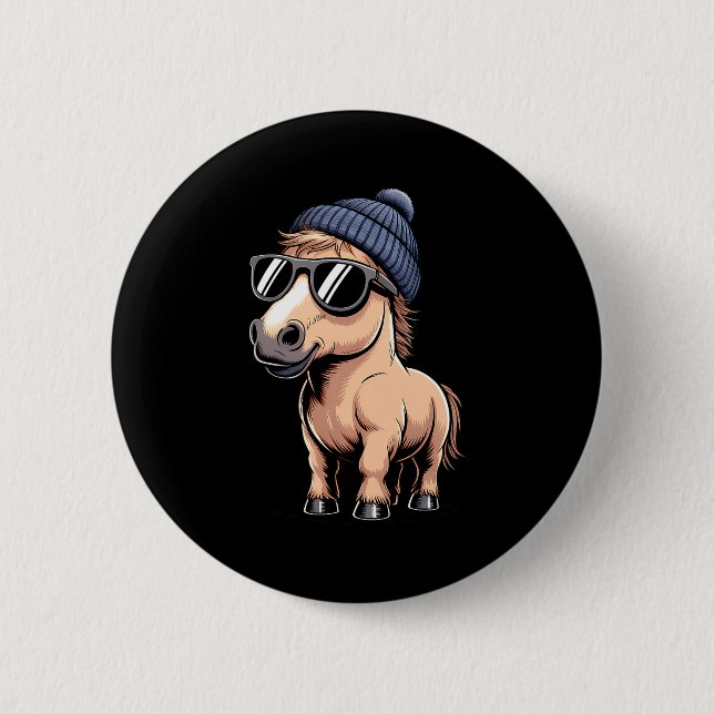 Funny Horse In Retro Style - Farm Humour Ny Funny  Button (Vorderseite)