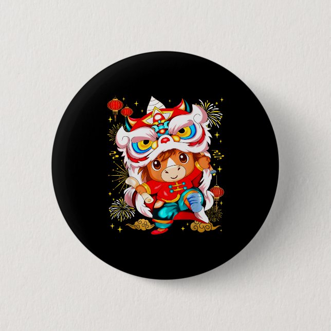 Funny Horse Lion Dance Chinese New Year Kid Men  Button (Vorderseite)