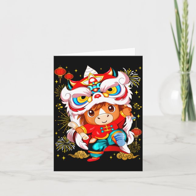 Funny Horse Lion Dance Chinese New Year Kid Men  Karte (Vorderseite)