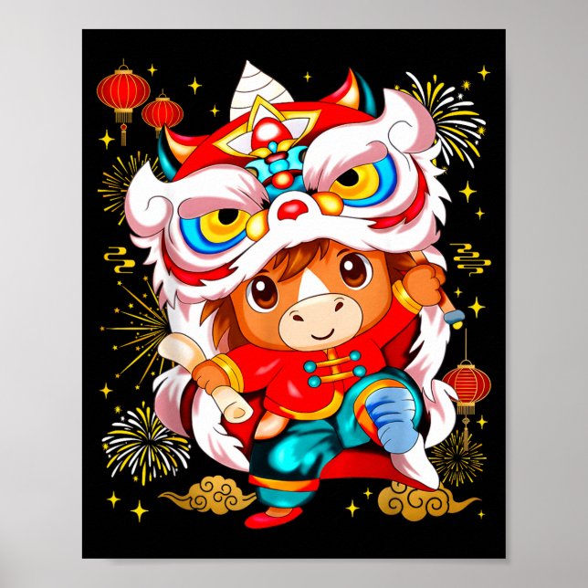 Funny Horse Lion Dance Chinese New Year Kid Men  Poster (Vorne)