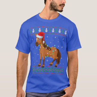 Funny Horse Lover Xmas Lights Weihnachtsmannmütze  T-Shirt