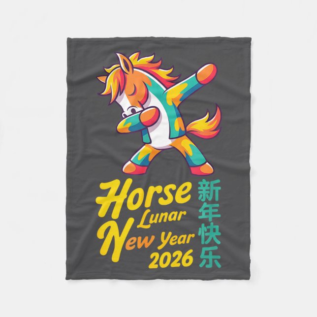 Funny Horse Lunar New Year 2026 Dabbing Design  Fleecedecke (Vorderseite)