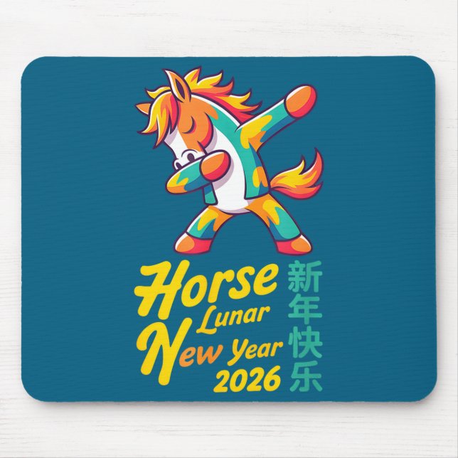 Funny Horse Lunar New Year 2026 Dabbing Design  Mousepad (Vorne)