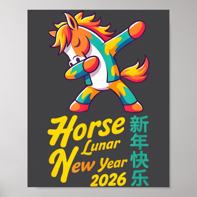 Funny Horse Lunar New Year 2026 Dabbing Design  Poster (Vorne)