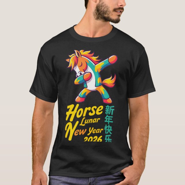 Funny Horse Lunar New Year 2026 Dabbing Design  T-Shirt (Vorderseite)