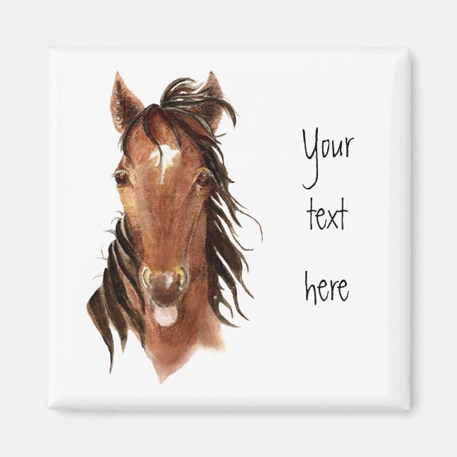 Funny Horse, mit Haltung,Watercolor Animal Spaß Magnet (Vorne)