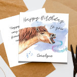 Funny Horse Singing Happy Birthday Card mit Name Karte<br><div class="desc">Machen Sie mit unserer bezaubernden Karte ihren Geburtstag ganz besonders, mit einem Aquarellpferd, das "Happy Birthday" spielt und von musikalischen Noten umgeben ist! Wichtigste Merkmale: 🎂 Adorable Aquarellpferd fügt Ihren Geburtstagswünsche eine skurrile Touch hinzu 🐴 Editierbarer Text für eine personalisierte Touch, erhältlich als Sofortdownload oder als Druckversion 🎶 Musikalische Noten...</div>