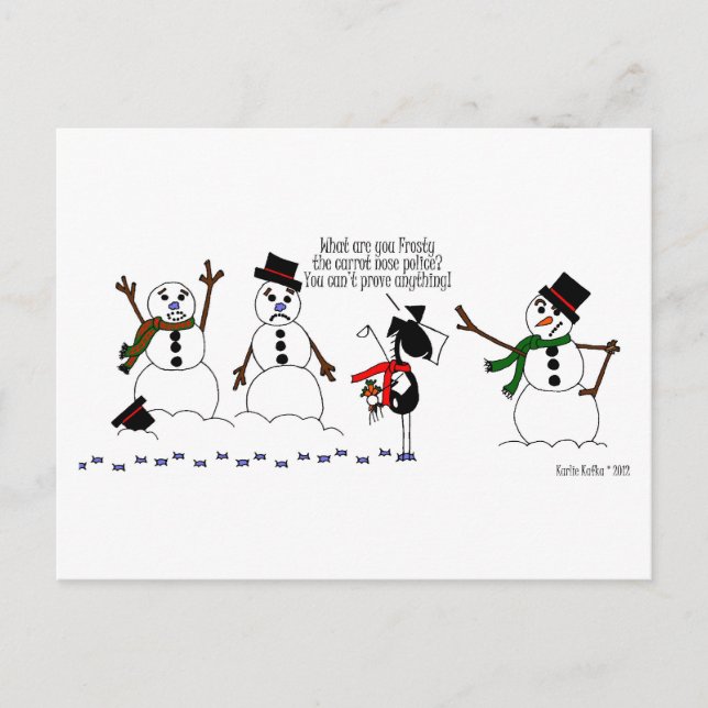 Funny Horse & Snowman Cartoon Postcard Postkarte (Vorderseite)
