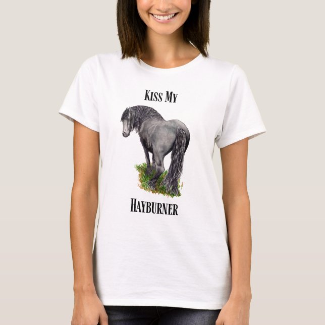 Funny Horse Spaß, Kiss My Hayburner, Reittier T-Shirt (Vorderseite)