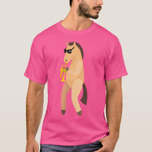 Funny Horse Wearing Sonnenbrille spielen Trumpet T-Shirt