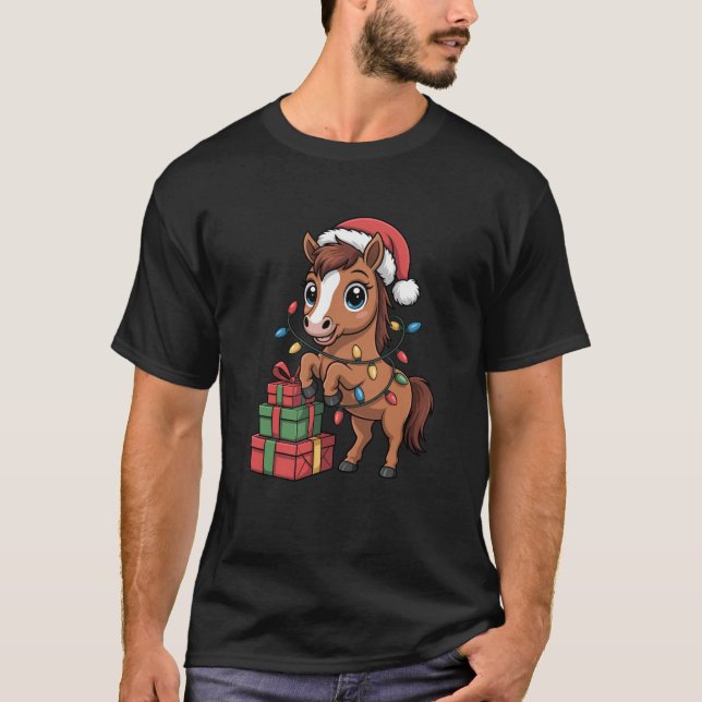 Funny Horse Weihnachtsmannmütze Animals Liebhaber  T-Shirt (Vorderseite)