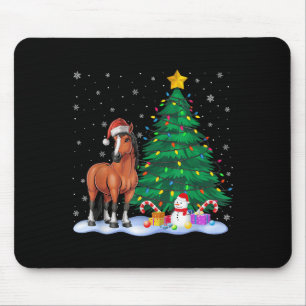 Funny Horse Xmas Tree Lights Reindeer Hat Christma Mousepad