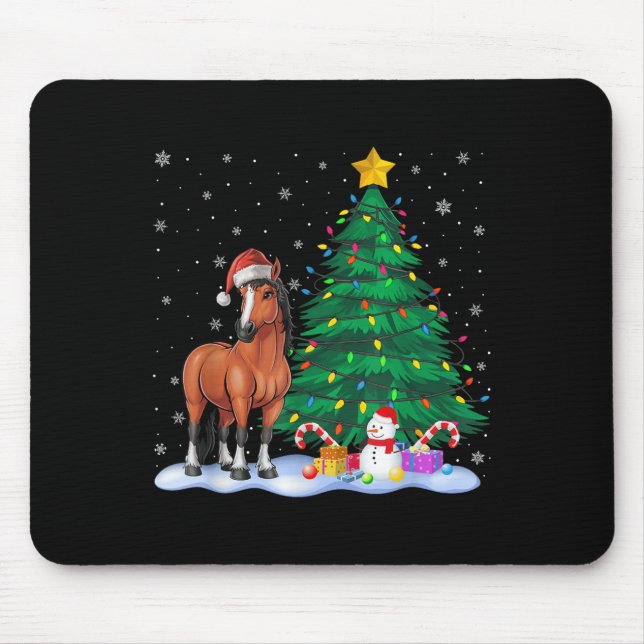 Funny Horse Xmas Tree Lights Reindeer Hat Christma Mousepad (Vorne)
