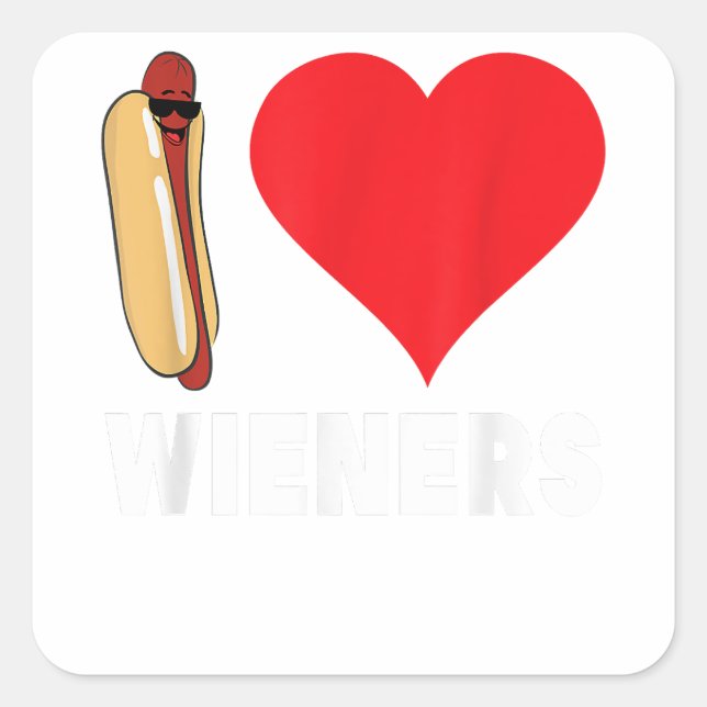 Funny Hot Dog Design - I Liebe Dackeln Herz GRILLE Quadratischer Aufkleber (Vorderseite)