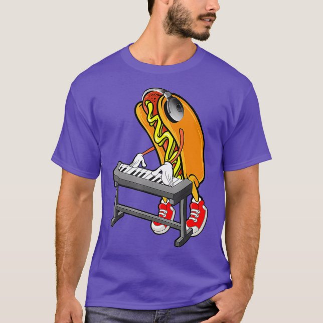 Funny Hot Dog Keyboard Player T-Shirt (Vorderseite)