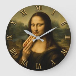 Funny Hot Dog Mona Lisa Große Wanduhr