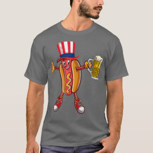 Funny Hot Dog US Flag Hat Drink Beer für 4. T-Shirt