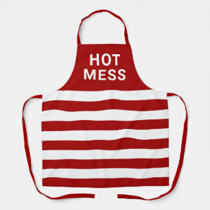 Funny Hot Mess Zitat Red White Striping Küche Schürze