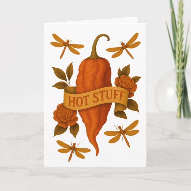 Funny Hot Pepper - Rose Tattoo Style Karte (Vorderseite)