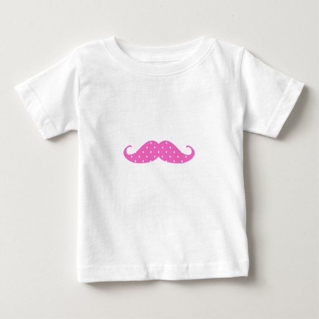 Funny Hot Pink Girly Polka Dots Mustache Baby T-shirt (Vorderseite)