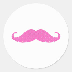 Funny Hot Pink Girly Polka Dots Mustache Runder Aufkleber