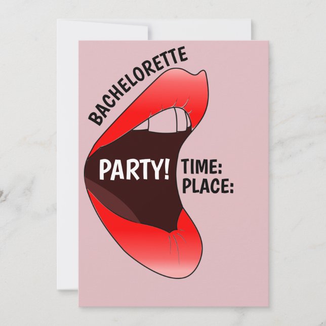 FUNNY HOT RED LIPS JUNGGESELINNEN-ABSCHIED INVITAT EINLADUNG (Vorderseite)