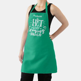 Funny Hot Stuff Typografy Dark Green Schürze