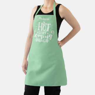 Funny Hot Stuff Typografy Light Green Schürze