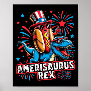Funny Hotdog T Rex Dinosaur 4. Juli Amerisauru Poster