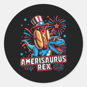 Funny Hotdog T Rex Dinosaur 4. Juli Amerisauru Runder Aufkleber