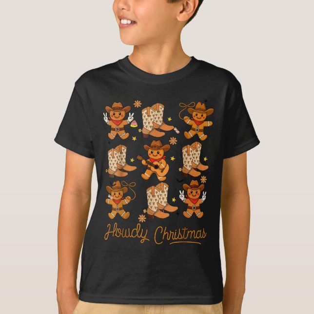 Funny Howdy Christmas Gingerbread Cowboy Rodeo Wes T-Shirt (Vorderseite)