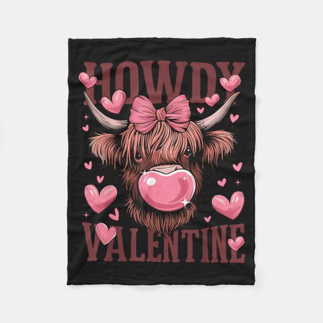 Funny Howdy Valentine Highland Cow Valentine’s Day Fleecedecke (Vorderseite)