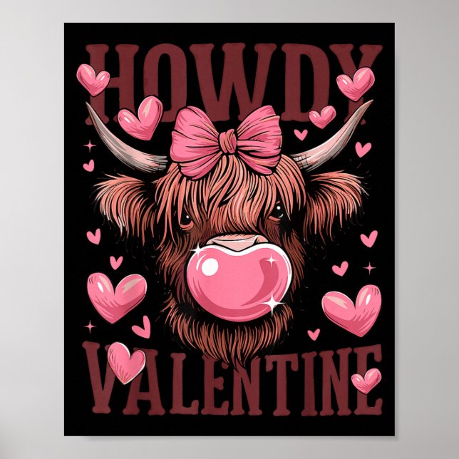 Funny Howdy Valentine Highland Cow Valentine’s Day Poster (Vorne)