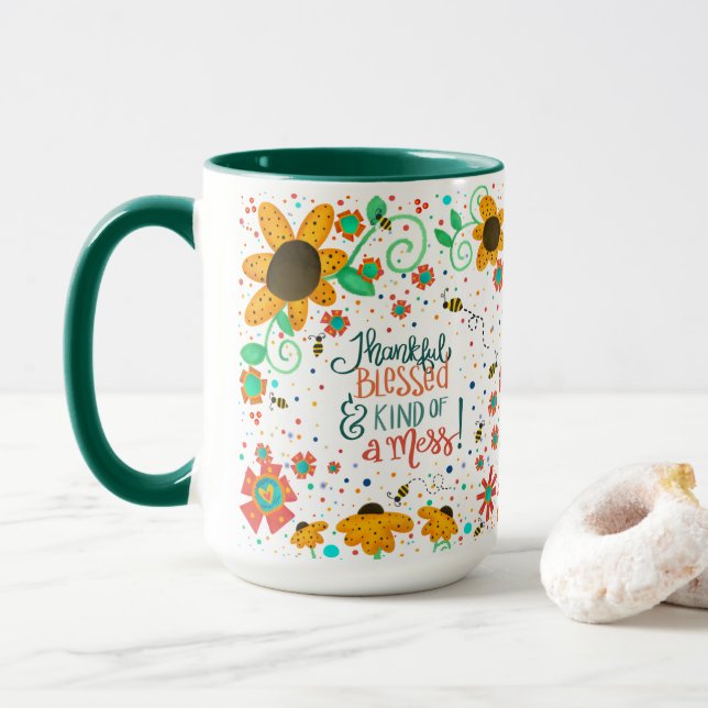 Funny Hübsch floral Danksagend gesegnet ein Chaos  Tasse (Mit Donut)