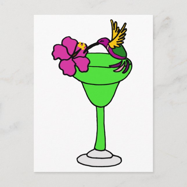 Funny Hummingbird und Hibiskus auf Margarita Drink Postkarte (Vorderseite)