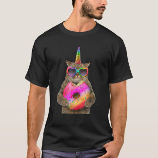 Funny Humor Cat With Donut, Funny Cat Bites Donut T-Shirt