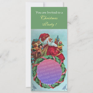 FUNNY,HUMOROUS SANTA VINTAGE Fotovorlage grün Einladung