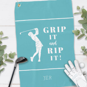 Funny Humour Golf Grip Rip Ladys Custom Aquamarin Golfhandtuch