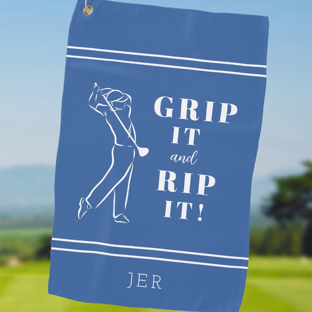 Funny Humour Golf Grip Rip Mens Blue Custom Golfhandtuch (Von Creator hochgeladen)